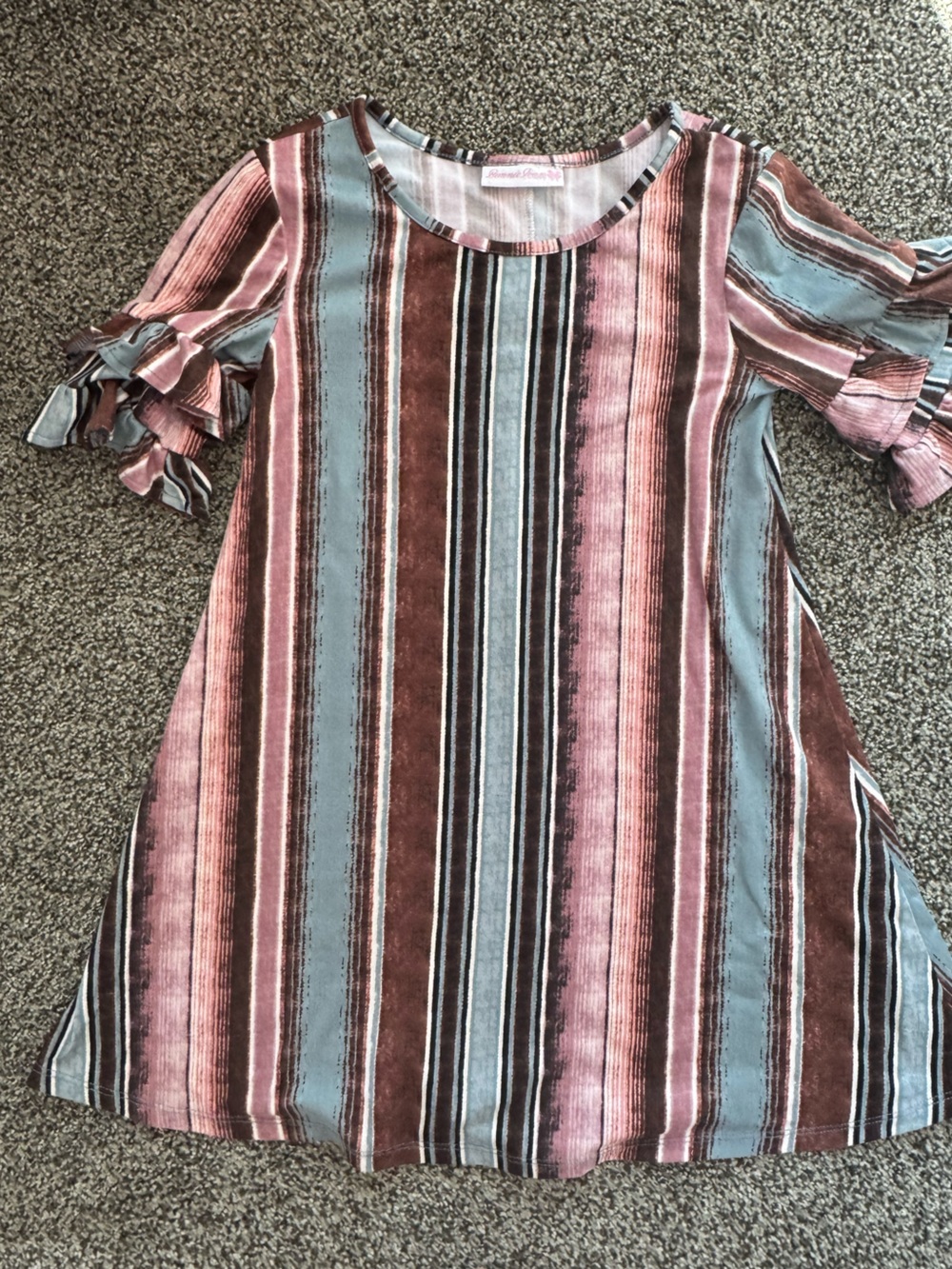 Bonnie Jean Pink, Blue & Brown Striped Casual Dress